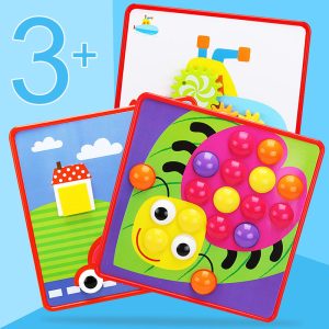 Creative Puzzle Toys For Children Cartoon Animal Shape Matching Mushrooms Nails Button Baby Preschool Educational Learning Gift 1