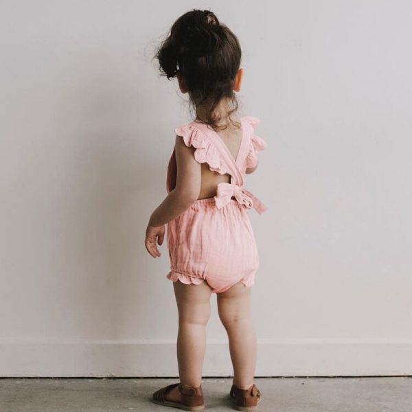 Newborn Baby girls clothes kids Ruffles Sleeve solid backless Romper Baby cute 3 colors Outfits Clothes MBR260 3