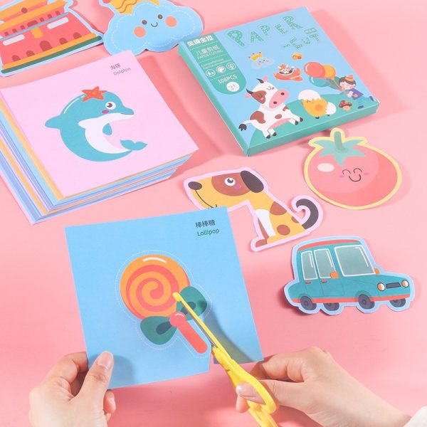 Children Paper-Cut Set Handmade DIY Stickers With Scissor Fancy Toy Cartoon Kids Arts Crafts Gift Montessori Educational Toys 5