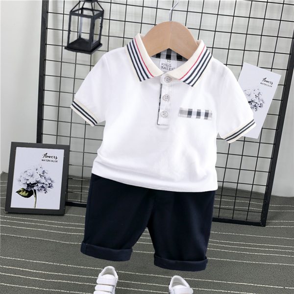 Baby boys sets summer short sleeve cotton solid clothes tops+shorts 2pcs little kids children clothing casual outfits 2-6 MB504 3