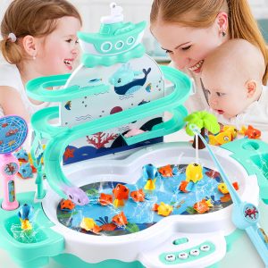Children Fishing Games Outdoor Beach Sand Toys Building Blocks Track Gifts Kids Fish Electric Water Cycle Music Lighting 1