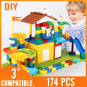 174 PCS DIY Building Blocks Slide Way Base Plate Big Size Bricks Creative Learning Educational Toys For Children Kids Gift 1