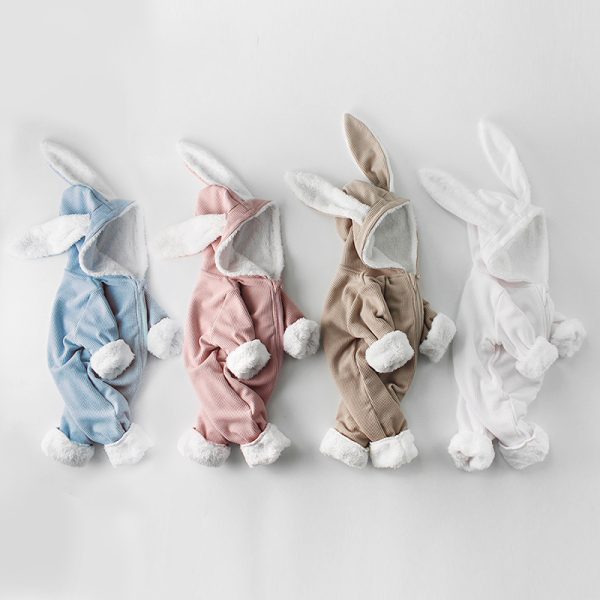 Winter Baby Rompers Newborn Boys Girls Clothes Rabbit Ear Hooded Jumpsuit infant Costume Fleece Thick Baby boys Romper pajamas 6